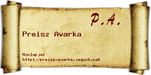 Preisz Avarka névjegykártya